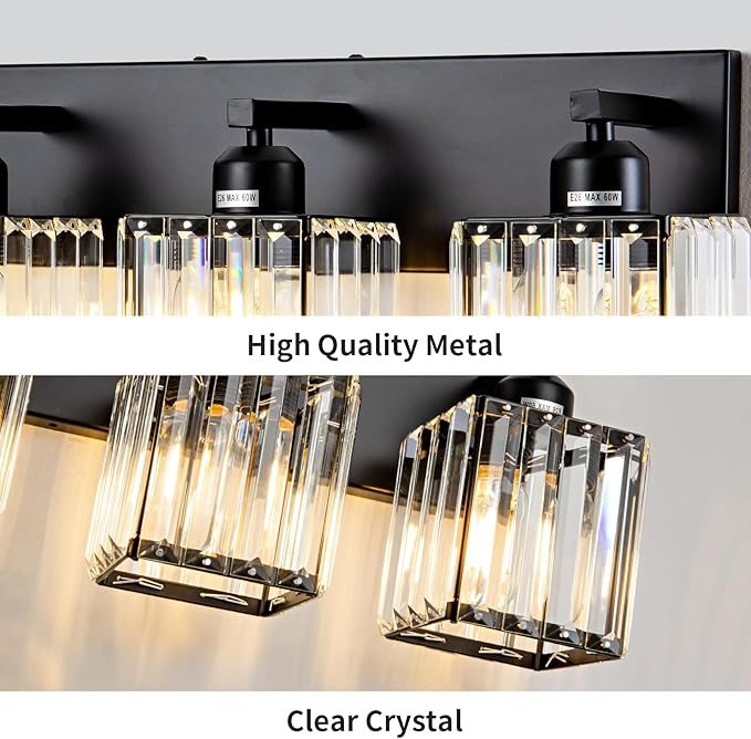 Black Crystal Bathroom Lighting Fixtures, 5 Light Modern Crystal Bathroom Vanity Lights Over Mirror, Wall Light Bathroom Light Fixtures