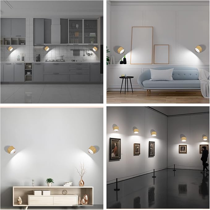 Deyagoo LED Wall Sconce, Wall Mounted Lamp with Rechargeable Battery Operated USB Port 3 Color Temperature & 3 Brightness Level 360°Rotate Magnetic Ball, Cordless Light for Reading Bedside-Wood