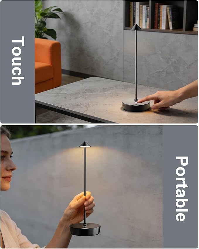 LED Cordless Table Lamp Rechargeable - 6000mAh Battery Operated Waterproof Desk Lamp 3 Color Stepless Dimming Touch Lamps Memory Light for Home Restaurant Dining Outdoor Patio Set of 2 Black