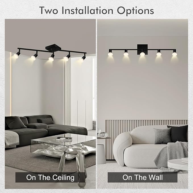 BoostArea 5 Light Track Lighting Fixtures Ceiling, Matte Black Kichen Track Lighting, Rotatable Light Heads, Adjustable Modern Directional Ceiling Light for Kitchen,No Bulbs