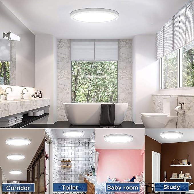 ETL Certified 11 inch LED Ceiling Light Flush Mount, Ultra Slim 0.63" Thick Round Flat Ceiling Lamps Dimmable 5000K Daylight Ceiling Light Fixture for Bathroom,Kitchen,Hallway, 3 Pack White