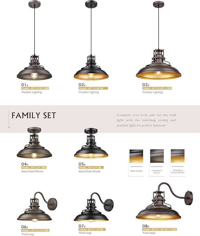 FEMILA 1-Light Semi Flush Mount Light Fixture, 12" Farmhouse Outdoor Ceiling Light for Hallway, Porch, Laundry, Foyer, Oil Rubbed Bronze Finish, 4FY15-F ORB