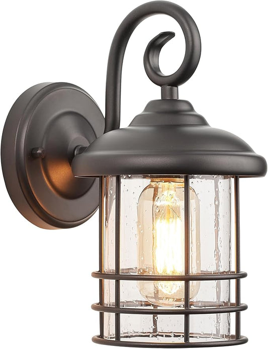 MICSIU 1-Pack 5.5" Narrow Oil Rubbed Bronze Outdoor Wall Sconce, 9.8" Rustic Farmhouse Porch Light with Seedy Glass, Anti-Rust Exterior Fixture for Slim Column, Garage, Patio, Front Door Sidelight