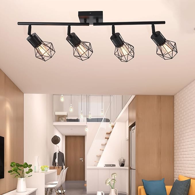 Track Lighting Fixtures Ceiling，Industrial Black Kitchen Track Lighting for Kitchen, Living Room, Dining Room, Hallway（E26