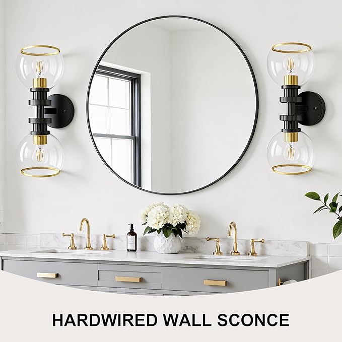Modern Bathroom Light Fixtures,2-Light Vanity Lights Set of 2, Hardwired Sconces Wall Decor Set of 2, Modern Bathroom Wall sconces for Vanity Mirror Living Room Hallway