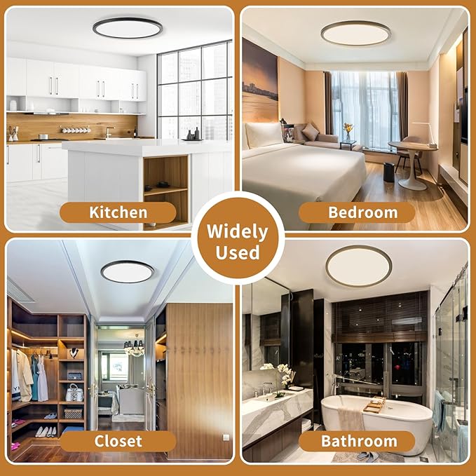 6-Pack 12Inch LED Ceiling Lights Flush Mount Black 3200LM, Dimmable Ceiling Light Fixtures, 3000K 4500K 6000K CCT, 24W Super Slim Low Profile Modern Ceiling Light for Bedroom Bathroom Hallway Kitchen