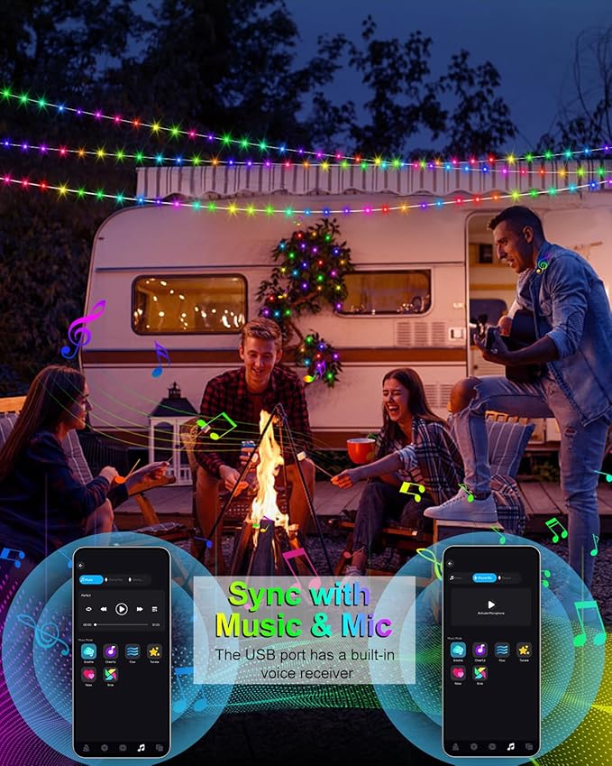 Smart Fairy Lights 33Ft 100 LED Twinkle String Lights with Remote & APP Control, Color Changing USB Fairy Lights Music & Mic Sync for Valentine's Day Bedroom Holiday Party Decor