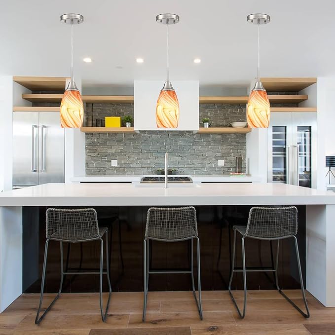 Viinew Mini Glass Pendant Light 4.72" with Handblown Orange Marble Art Glass Hanging Light 1-Pack Oval Ceiling Hanging Light Fixture for Dining Room Kitchen Island Cafe Foyer Hallway