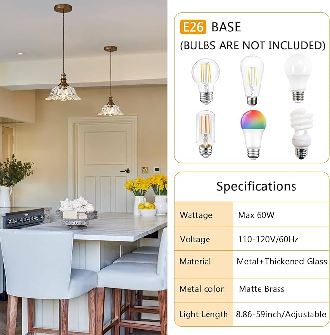 HDDFL Glass Pendant Lights Modern Pendant Lighting Fixtures Hanging Lamp Brushed Finish Hanging Light Fixture for Kitchen Island Bedroom Dining Room Coffee Shop Hallway Hotel Living Room