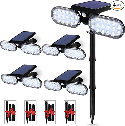 EMANER Outdoor Motion Lights Solar Powered, Solar Flood Lights, Stay On or Motion On/Off 3-Mode, Dusk to Dawn Security Solar Light, Cordless Landscape Spotlights for Path Yard Walkway, 4-Pack