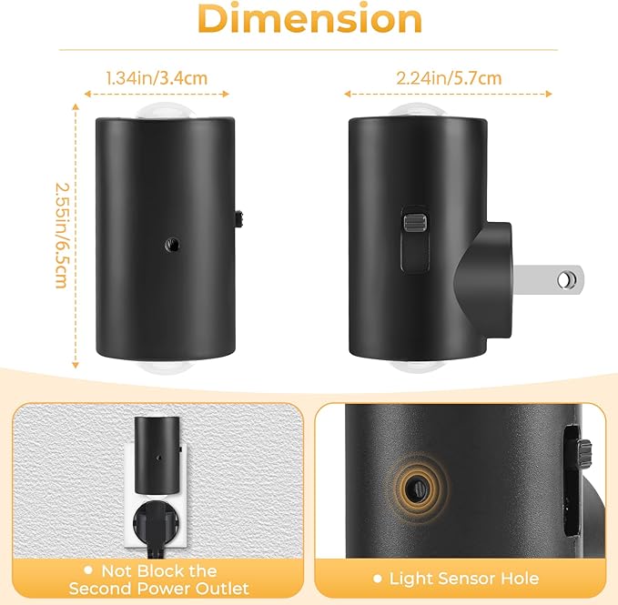 TSEXES LED Night Lights Plug into Wall,Dimmable Plug in Night Light, Dusk to Dawn, 0-200LM Bright Nightlight Auto-On/Off, 3000K Night Lights for Bedroom Hallway Stairway, 4 Pack