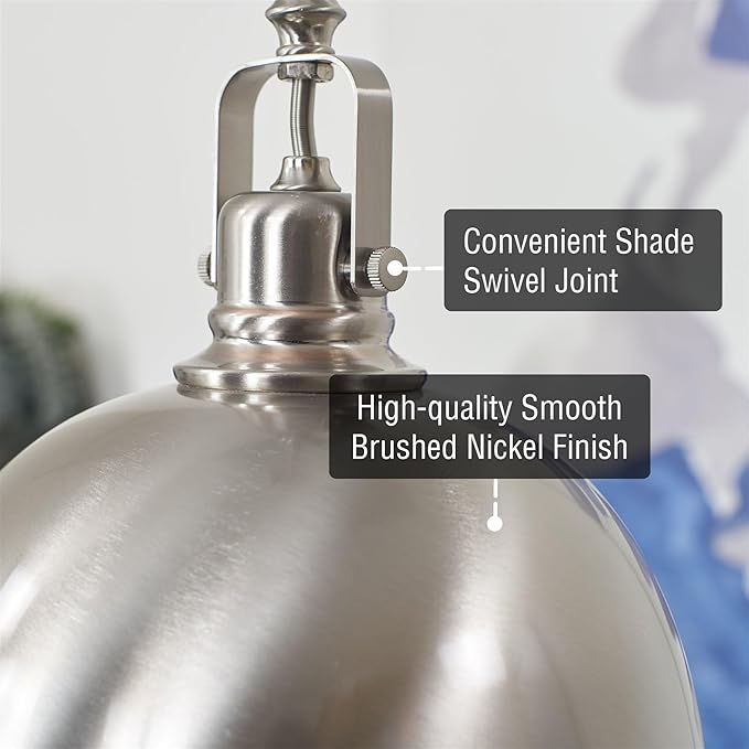 Kira Home Belle 9" Contemporary Industrial Pendant Light, Adjustable Length + Shade Swivel Joint, Brushed Nickel Finish