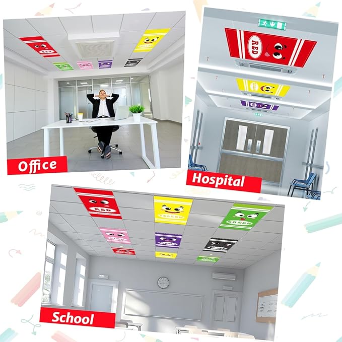 Wiooffen 6 Pcs Fluorescent Light Covers with 60 Magnets Decorative for Classroom Ceiling Lights 4 x 2 Feet Magnetic Light Cover Filter Easy Install for Office Hospital Home Ceiling Supplies (Crayon)