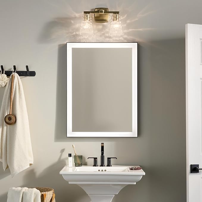 Kichler Marant 14.25" 2-Light Bathroom Vanity Light Fixture with Clear Water Glass in Champagne Bronze for Powder Room Over Mirror (14.25" W x 9.5" H), 55215CPZWTR