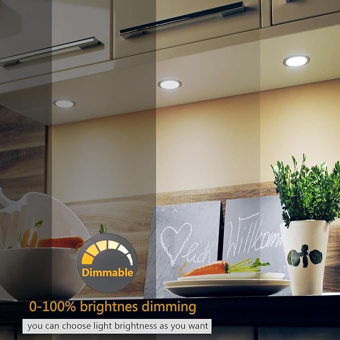 LED Puck Lights Wired Recessed Under Cabinet Lighting Dimmable,Halogen Bulb Retrofit Puck Light Plug in,60mm Cutout,3000k Warm White,12V Kitchen Counter, Book Shelves,Display Case,Curio Lamp,6pcs