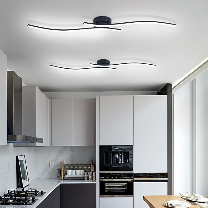 28W Linear Ceiling Light Black Modern LED Ceiling Light Fixture 6000K Aluminum 39.37Inch Long Ceiling Lamp for Hallway, Kitchen, Bedroom, Dining Room