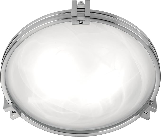 Possini Euro Design Deco Modern Close to Ceiling Light Flush Mount Fixture 12 3/4" Wide Brushed Nickel Marbleized Glass Bowl Shade for Bedroom Hallway Living Room Dining Room Bathroom Kitchen