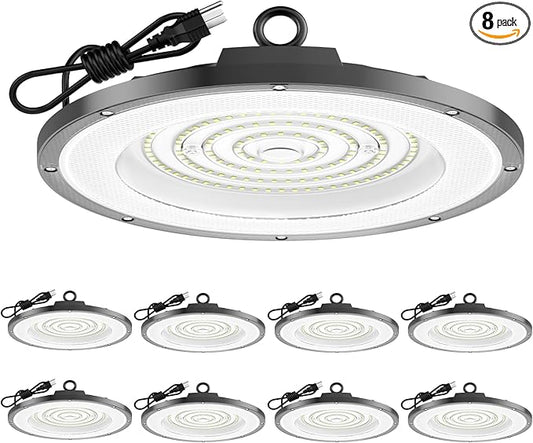 AIKVSXER LED High Bay Light UFO Shop Light 200W 30000LM 6000K Daylight Super Bright IP65 Waterproof for Warehouse Garage Barn Factory Workshop 5FT Cord with US Plug 8 Pack