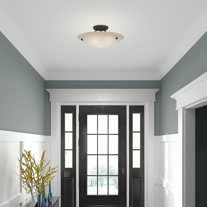 Livex Lighting 5625-07 Home Basics 3 Light Bronze Semi Flush Mount with Honey Alabaster Glass