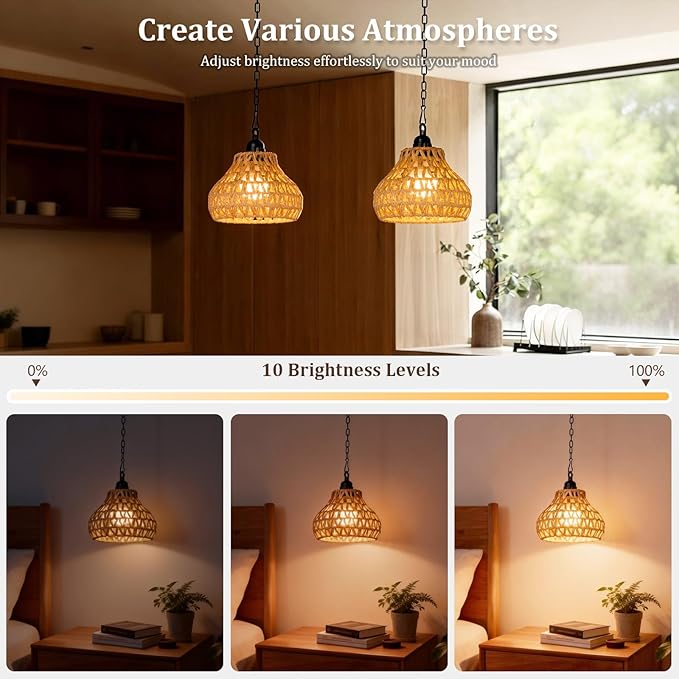 Rechargeable Hanging Pendant Lights, 2 Pack Battery Operated Outdoor Chandelier with Remote, No Wiring for Outdoor Patio, Gazebo, Porch Decor
