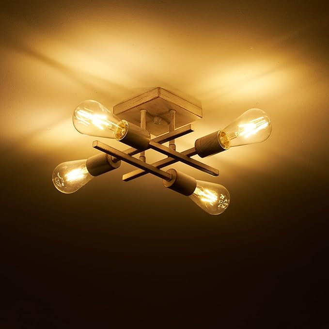 Industrial 4-Light Semi Flush Mount Ceiling Light Fixture, 3 Pack Modern White Gold Chandelier Lighting, Farmhouse Sputnik Ceiling Lamp, E26 Base Pendant Lamps