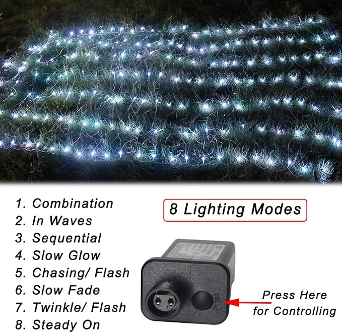 Pooqla Net Lights, 300LED Christmas Outdoor Mesh Light, 14.8x4.9 ft Fairy String Mesh Light 8 Modes Green Wire, Connectable Waterproof Net Lights for Bushes Tree Yard Christmas Decor, Cool White
