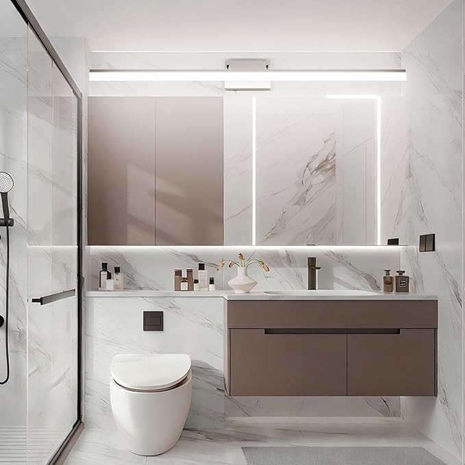Aipsun 48inch Brushed Nickel Bathroom Llight Fixtures LED Vanity Light Adjustable Modern Vanity Lights Over Mirror Rotatable Lighting 5500K