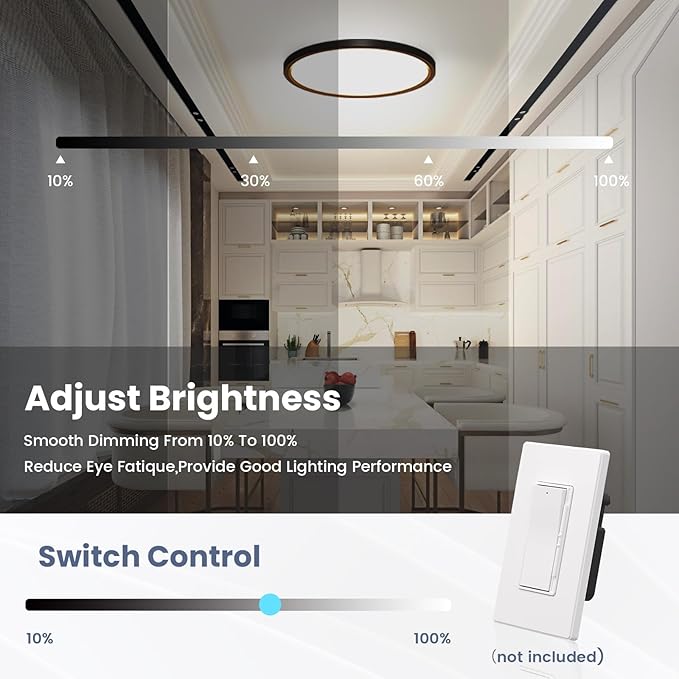 NIORSUN 7 Inch LED Flush Mount Ceiling Light, 5CCT Dimmable, 15W Bathroom Light, Flat Low Profile for Hallway Bedroom, 1 Pack Black