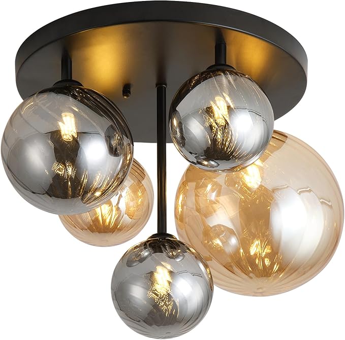 ANYLOVE Modern Chandelier 5-Light Industrial Ceiling Lights Fixture 18" Black Semi Flush Mount Ceiling Light with G9 Base Lights Fixture for Dining Room Bedroom Foyer Hallway Living Room
