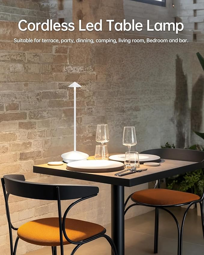 Portable LED Cordless Lamp Table Light 2 Pack, Rechargeable 6000mAh Battery Outdoor Table Lamp for Dining Restaurant Patio Bedroom Camping, IP54 Waterproof, Dimmable
