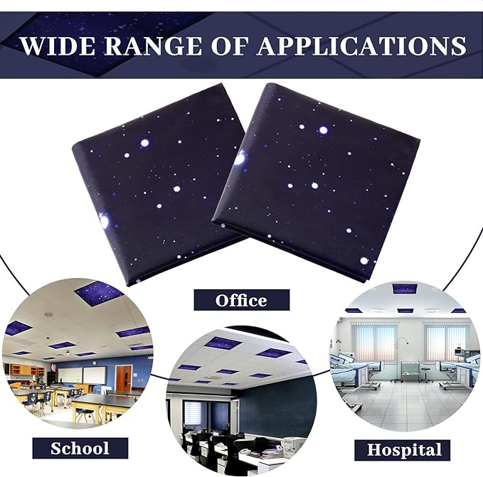Funtery 10 Pack Fluorescent Light Covers 2 x 4 ft Magnetic Cover Ceiling Classroom Light Filters Cubicle Shield for Classroom Office Home Drop Ceiling Decorations(Starry Sky)