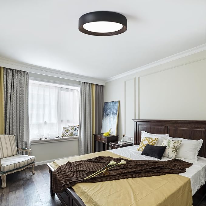 15.75 Inch Dimmable Black Flush Mount LED Ceiling Light,Modern Round Close to Ceiling Lighting for Living Room,Bedroom,Kitchen,Laundry Room