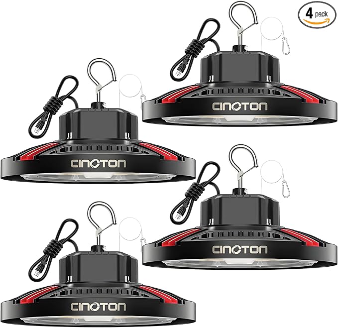 CINOTON 210W UFO LED High Bay Light, Aluminum LED Shop Lights with 31500LM, 5000K Commercial Bay Lighting for Warehouse Garage Workshop Factory, 6' Cable & Safety Rope, ETL Listed 4 Pack