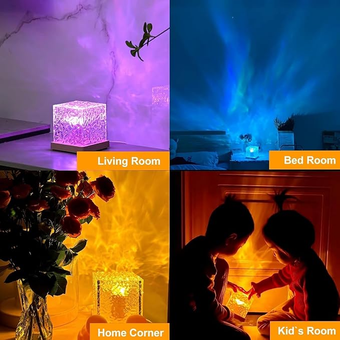 YXQUA Northern Lights Ocean Wave Projector Light, Galaxy Light Projector, 16 Colors Gradual Rotating Flame Water Ripple Ambient Night Light Non-Wood for Bedroom, Room Decor, Kids Room (Charge)