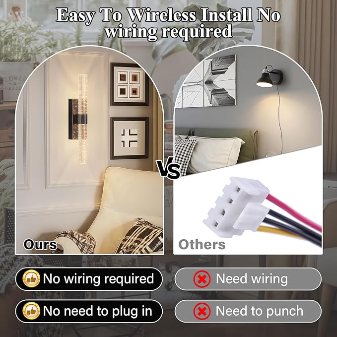 camuucci Battery Operated Wall Sconces Set of 2 Rechargeable Battery Powered Wall Light with 12000mAh Not Hardwired Dimmable Wall Lamp Fixtures for Bedroom Living Room Black 20.9 Inches