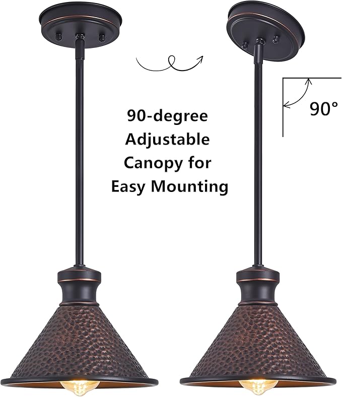 Tarentlight Max 58”Ht Adjustable Tube Mini Pendant,Vintage Hammered Pattern Cast Aluminum Shade,1-E26 Classic Lamp,Oil Rubbed Bronze Farmhouse Hanging Light for Kitchen Island,Entryway,Dining Room.