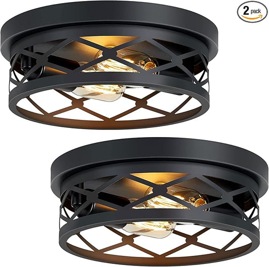 2 Pack Flush Mount Ceiling Light,Black 2-Light Hallway Light Fixtures Ceiling for Kitchen Entryway Bedroom Hall,E26 Base