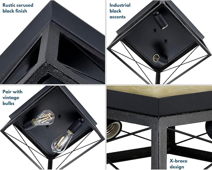 Progress Lighting Briarwood Collection 2-Light Ceiling Light, Flush Mount Ceiling Light Fixture for Interior Kitchen Lights, Hallway, Bedroom, Living Room, 12-Inch by 6-Inch, Textured Black