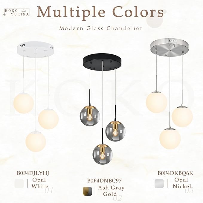 KoKo&Yukina Globe Pendant Light 3 Light Nickel Globe Pendant Lights Kitchen Island Mid Century Light Fixture with Milky White Glass Shade for Dining Room Living Room