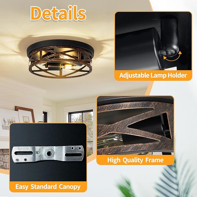 ZHU YAN Farmhouse Ceiling Light,Hallway Light Fixtures Ceiling,Rustic Metal Black 3-Light Flush Mount Light Fixture for Farmhouse,Kitchen,Entryway,Hall (1 Pack)