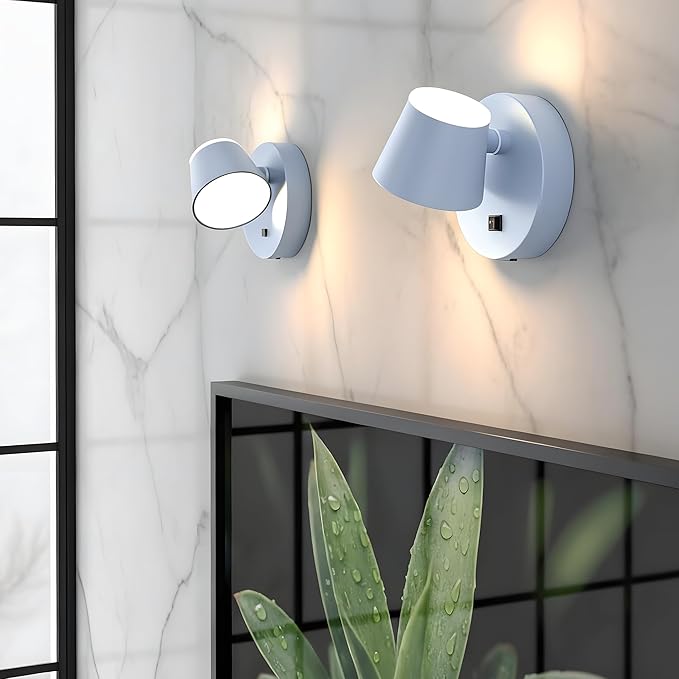 URSOLA Battery Operated Wall Sconce with Remote, LED Rechargeable Battery Wall Light with 9000mAh 3CCT and Dimmable Magnetic 360° Rotation Cordless Light for Bedroom（Blue）