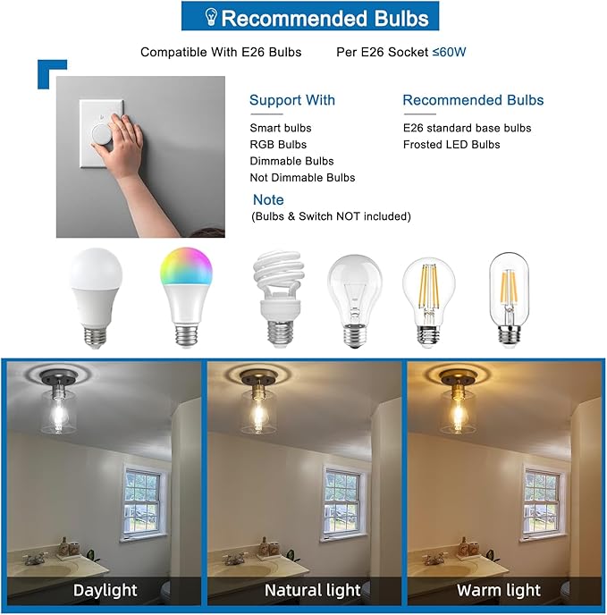 1 Light Semi Flush Mount Ceiling Light, Brushed Nickel Ceiling Light Fixtures, Modern Light Fixtures Ceiling Mount, Ceiling Lights with Glass Shade for Hallway Kitchen Foyer Porch Bedroom-1pack