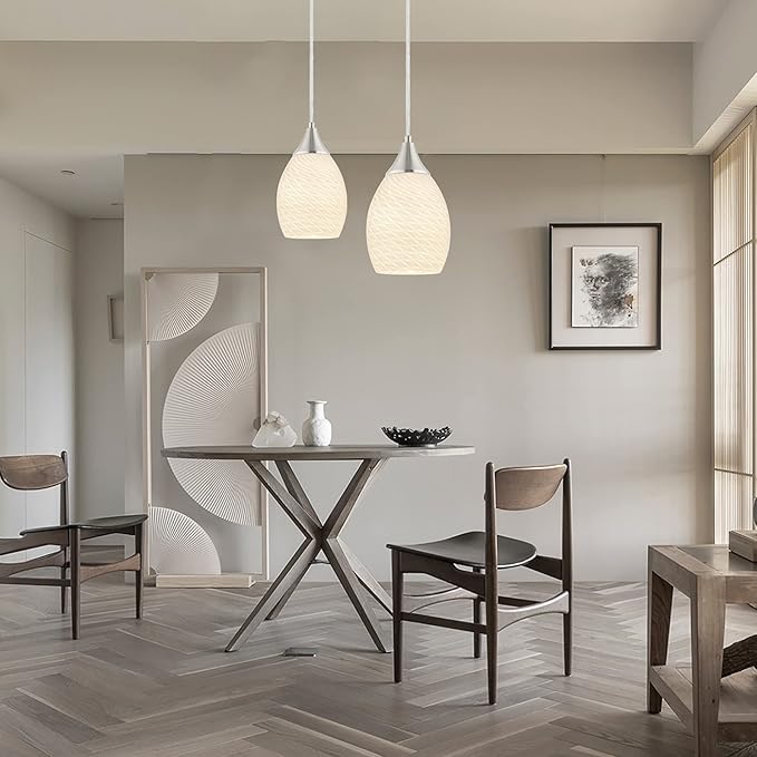 Glassland Pendant Light, 1 Light Kitchen Lighting in Brushed Nickel with White Glass, ETL Listed