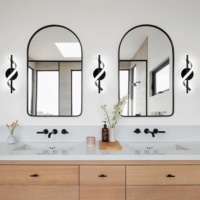 EIDISUNY Wall Sconces Sets of 2, 12W LED Wall Mount Lights, Modern Spiral Wall Lamp, 6000K Cold Modern Light Fixture for Stairs, Living Room, Bedroom, Aisle, Hallway