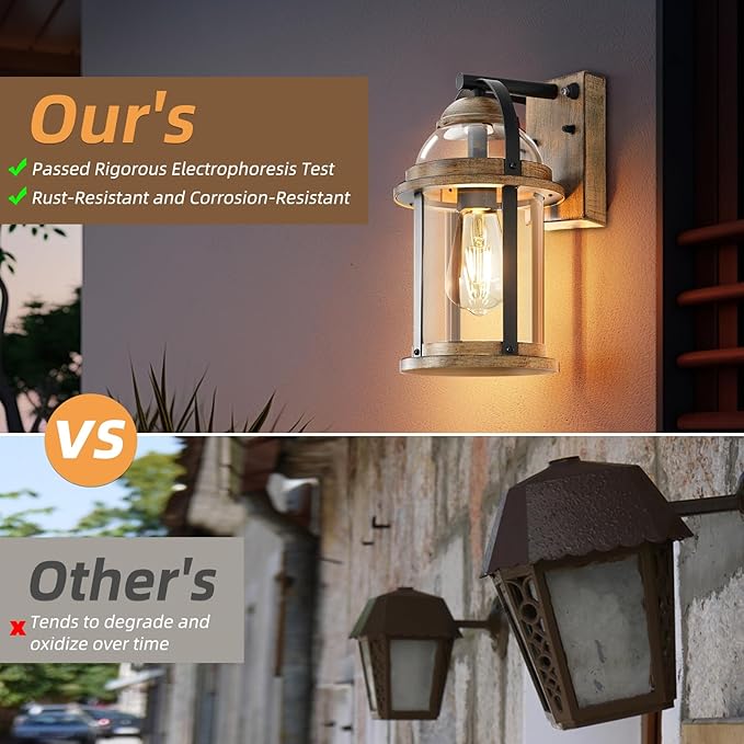 OKELI Dusk to Dawn Outdoor Wall Lights, Waterproof Lighting Fixtures Rustic Farmhouse Wall Lanterns with Clear Glass Shades Anti-Rust Outside Lights for Garage Patio Porch(Brown, 1 Pack)