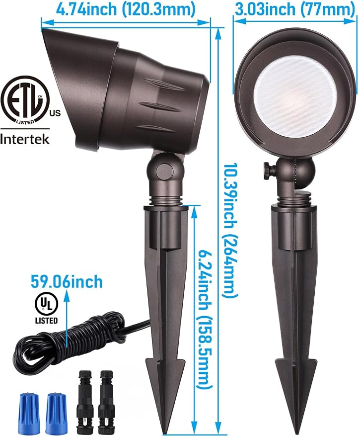 LEONLITE 4-Pack 5W 12-24V Low Voltage LED Spotlight 3000K Oil Rubbed Bronze | Landscape Pathway Lights Outdoor, CRI90, Aluminum Spot Lights for Garden, ETL Listed, IP65 Waterproof, Warm White