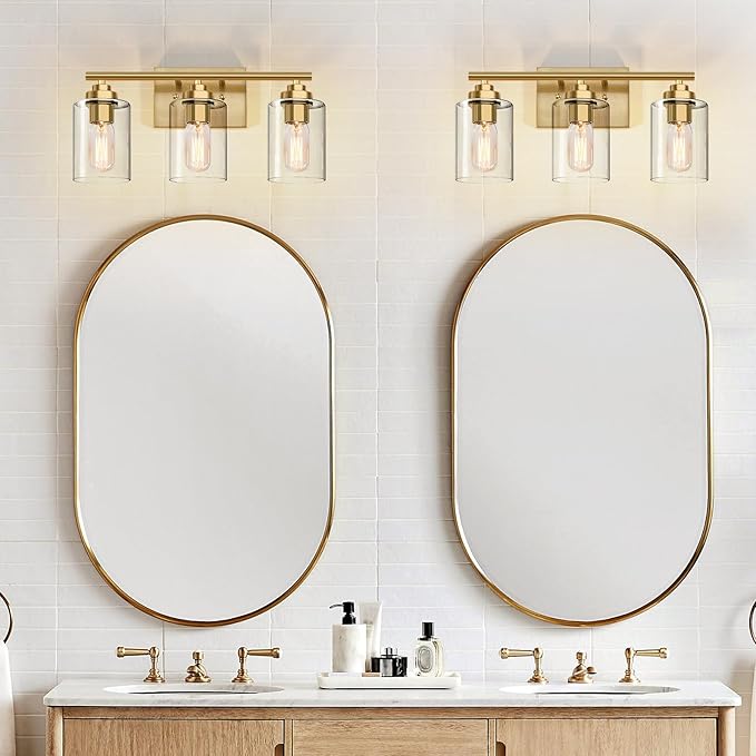 SKEJAO Bathroom Vanity Light Over Mirror,Bathroom Light Fixture Wall Sconce Lighting for Bedroom,Living Room (Gold, 3-Light)