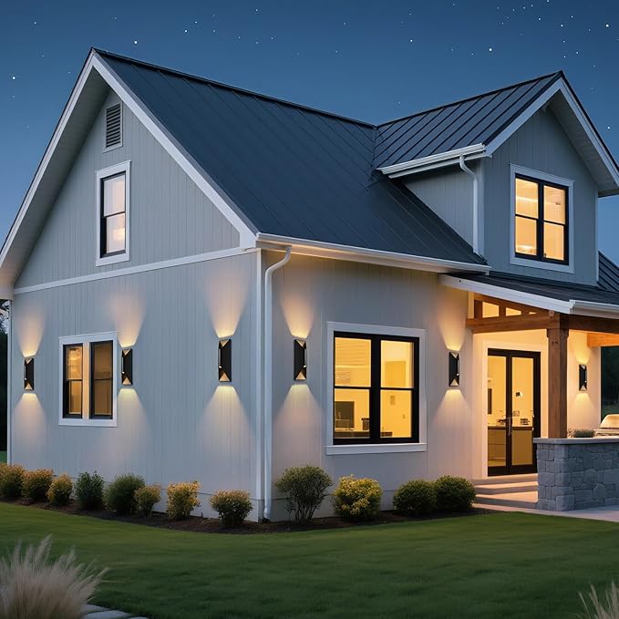 Outdoor Wall Light Fixtures 2 Pack, 15" Up and Down Waterproof Porch Wall Sconce, Replaceable Bulb, 3000K LED, Modern Black Outside Lights for House, Front Door, Garage
