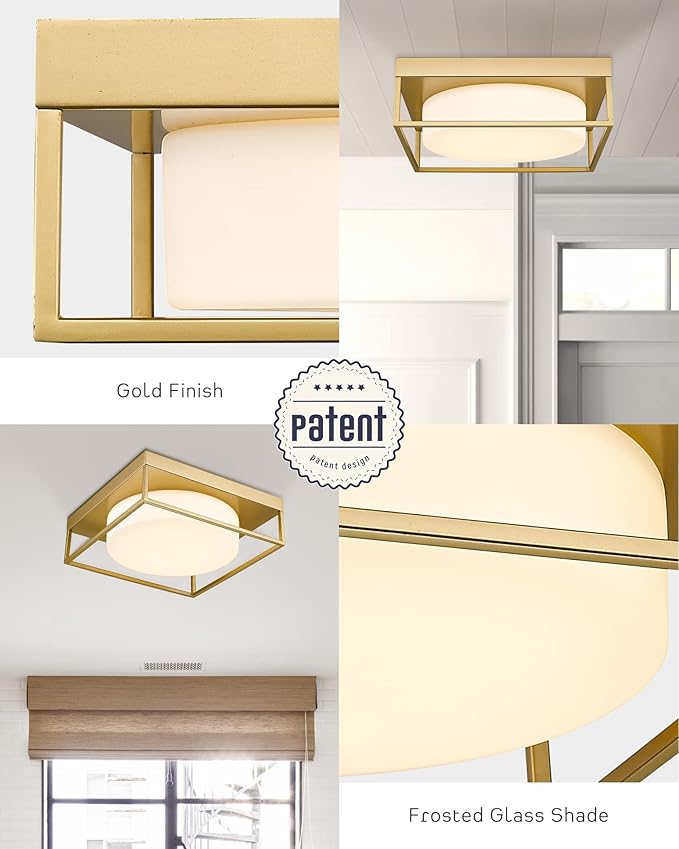 3Pack Modern Flush Mount Ceiling Light Gold, 12 Inch LED Bedroom Ceiling Light Fixture 24W 950 Lumen, Dimmable 3000K, Square Ceiling Lamp for Bathroom Hallway Kitchen