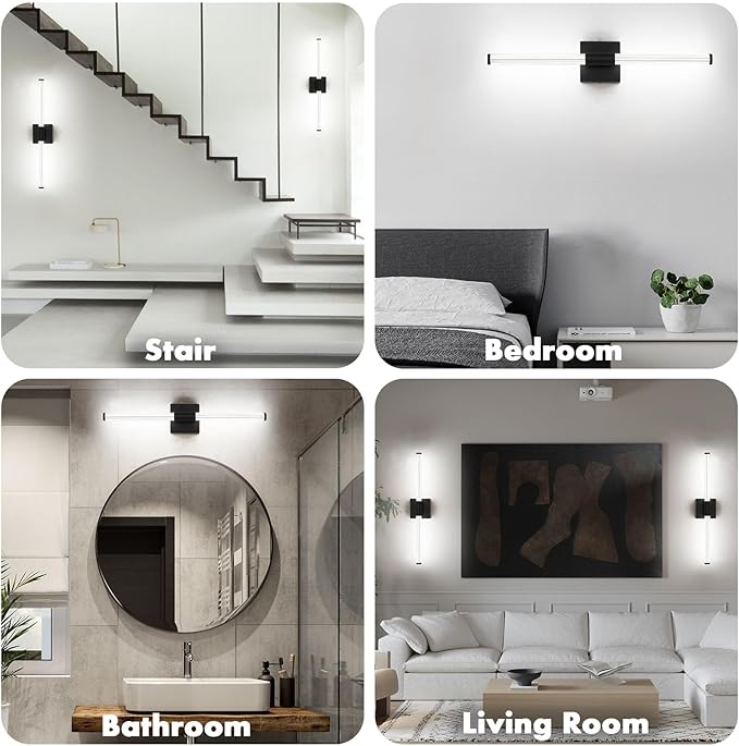 Modern LED Vanity Light, 360° Full Lighting Bathroom Light Fixture Over Mirror, 22W 5500K Cool White, Hardwired Wall Sconce, 23.6 Inch, Black